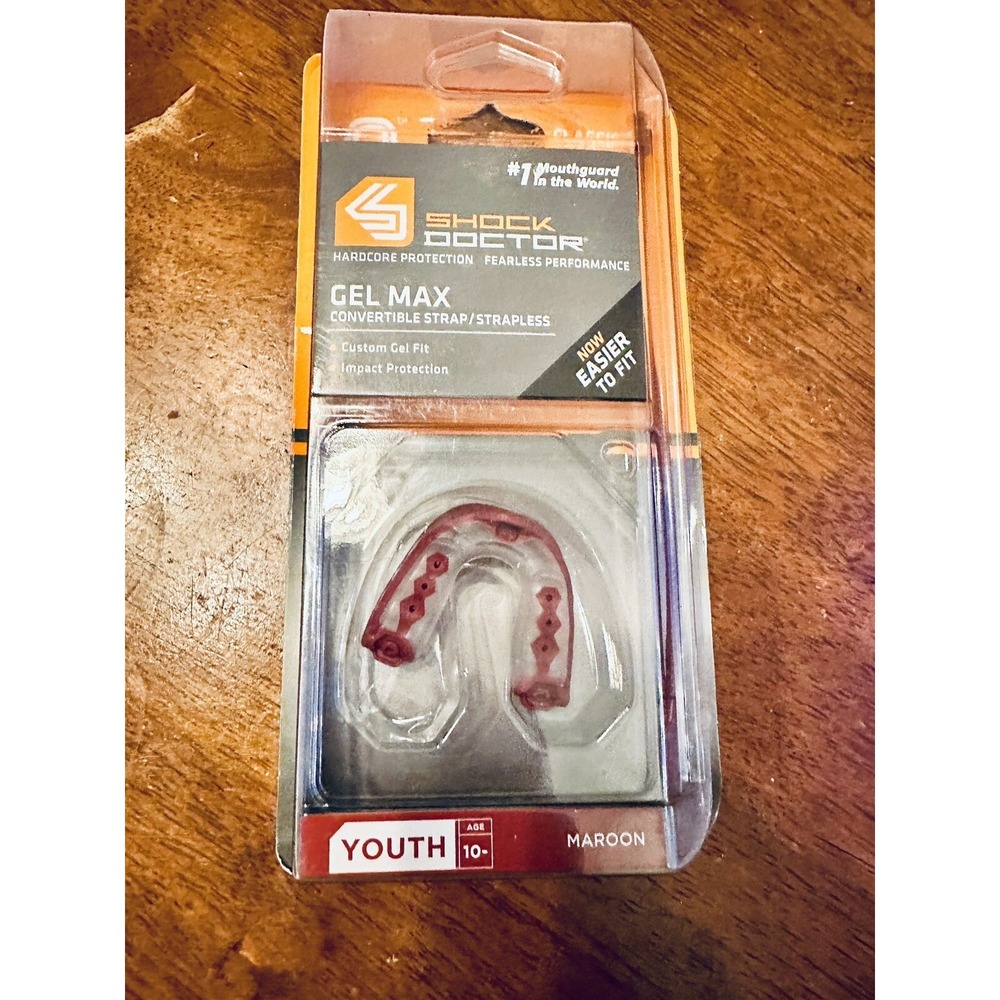 Shock Doctor Gel Max Youth Convertible Maroon Mouthguard Strap/Strapless